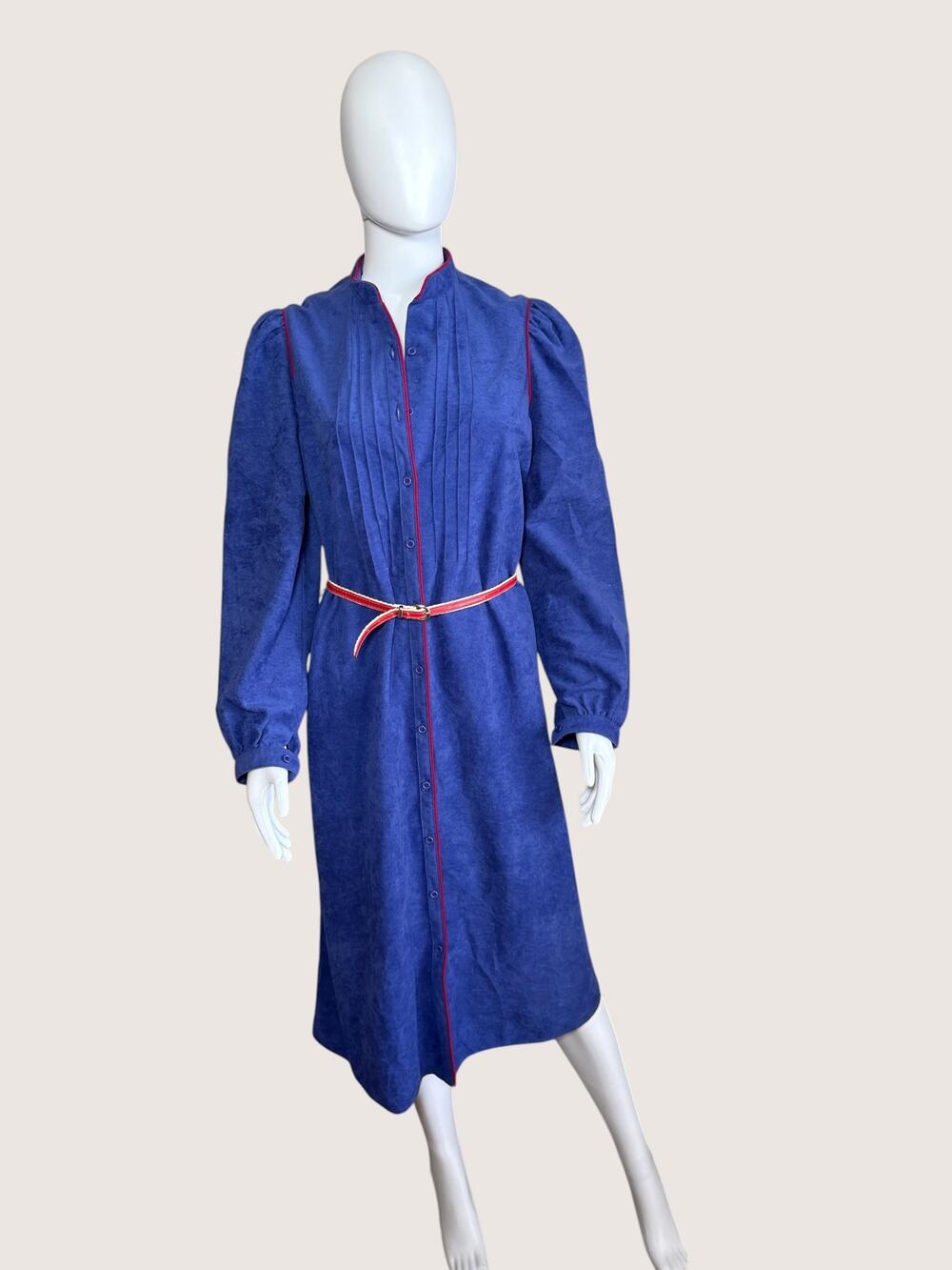 Leslie Fay Blue Faux Suede Long Sleeve Shirt Dress